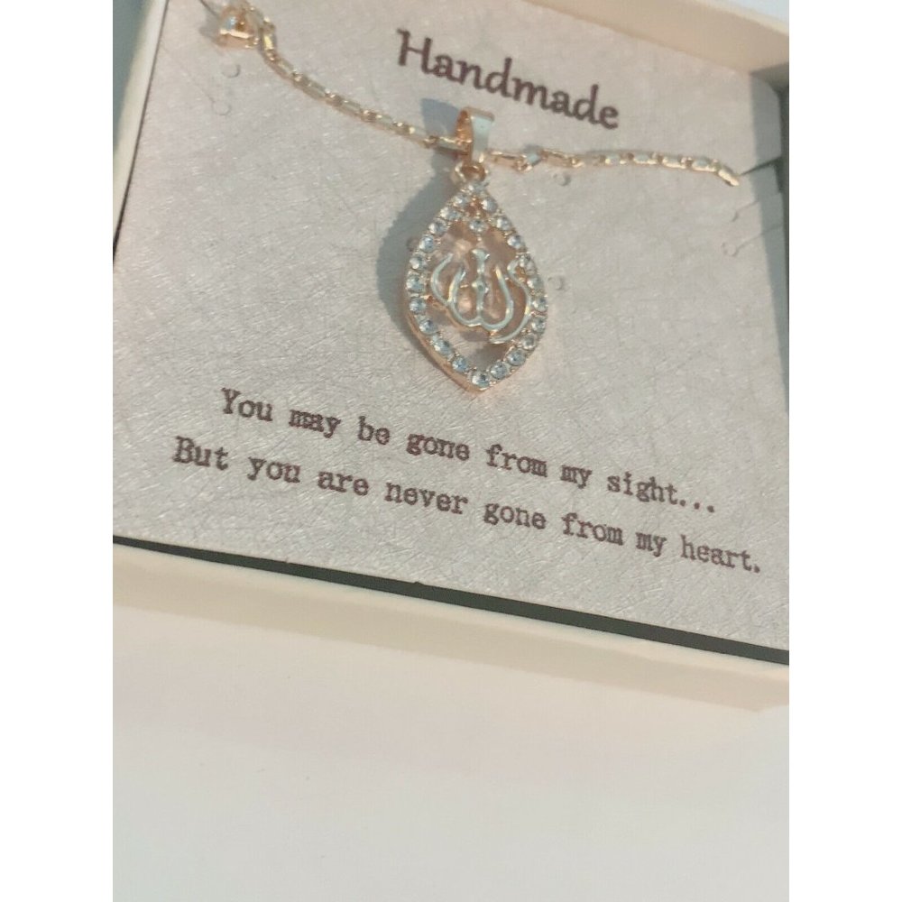 Handmade Rhinestone Gold-Tone Pendant Necklace Memory "You are Never Gon… - Picture 2 of 6